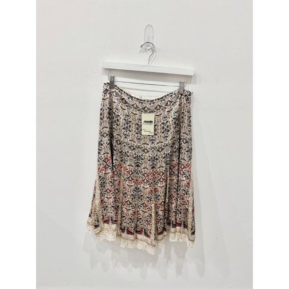 NWT Elie Tahari Silk Geometric Print Lace Trim Flare Midi Skirt Multi Womens 10 - Picture 1 of 4